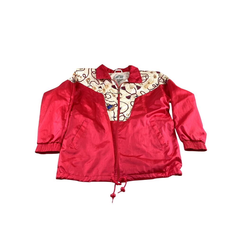 Hot Pink Track Jacket Vintage Casual Isle Size Medium Golden Keys Tassels